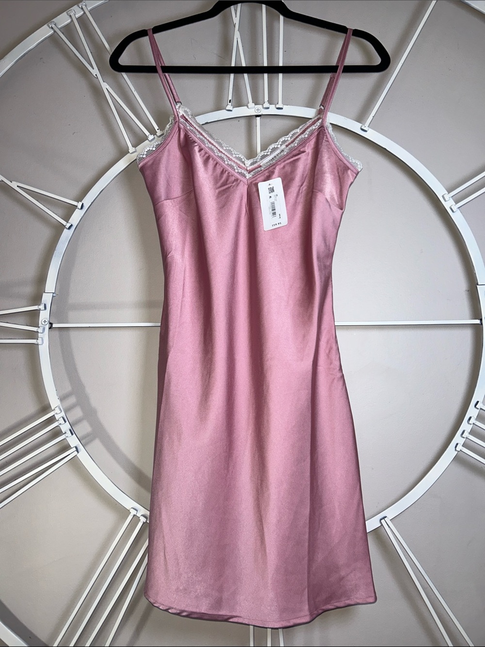 NWT Altar'd State Soft Rose Pink Satin Lace-Trim Slip Mini Dress